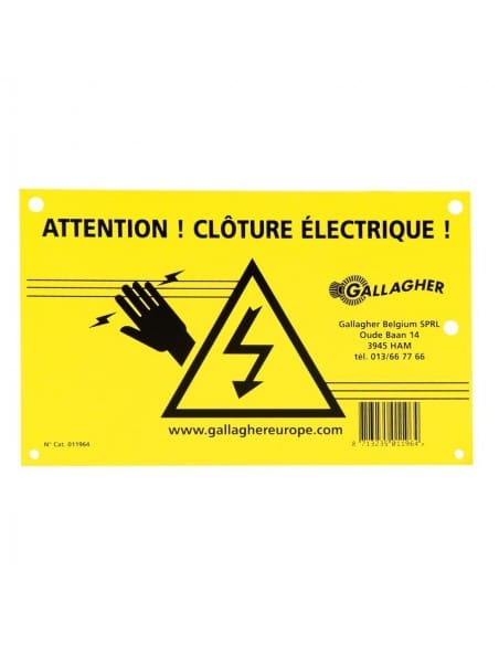 Plaquette Attention Clôture Electrique Gallagher